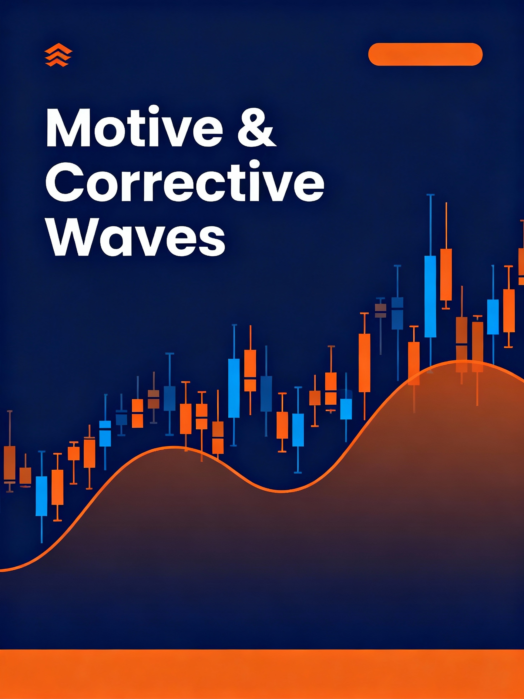 Motive vs corrective wave structures with candlestick patterns and blue background